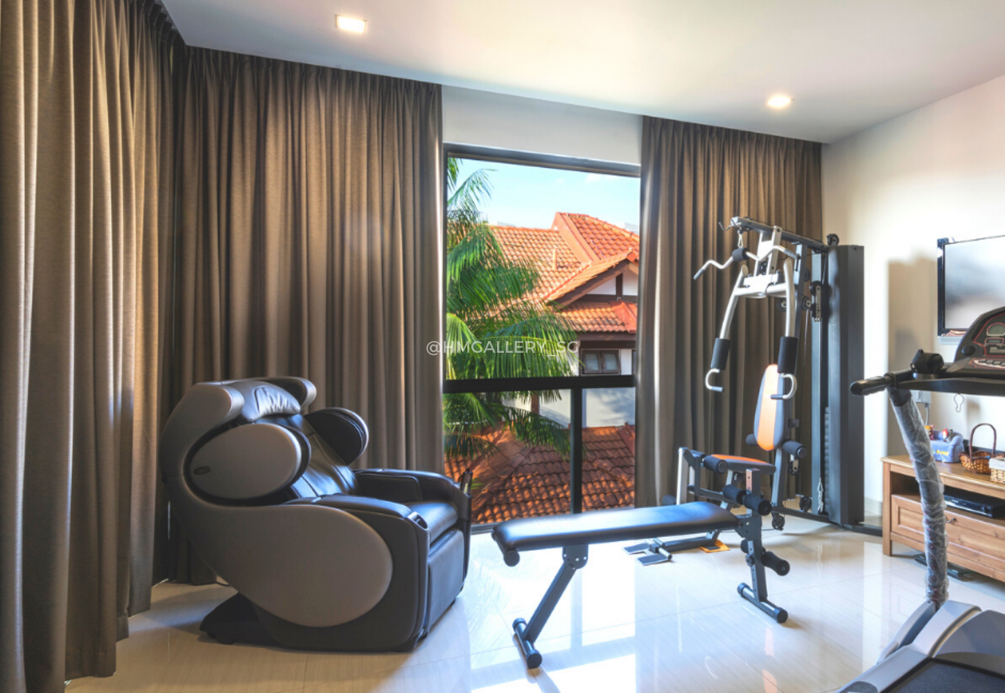 blackout curtains in a home gym